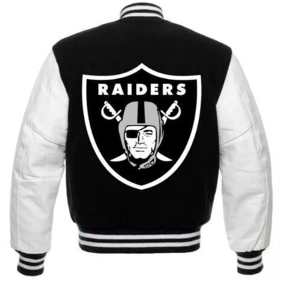 NFL Oakland Las Vegas Raiders Letterman varsity jacket wool body leather sleeves