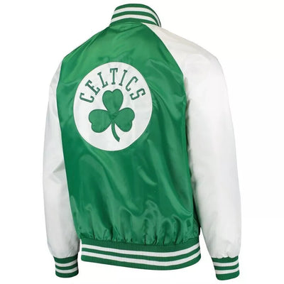 Boston Celtics Green Satin Letterman Baseball Varsity Jacket - NBA