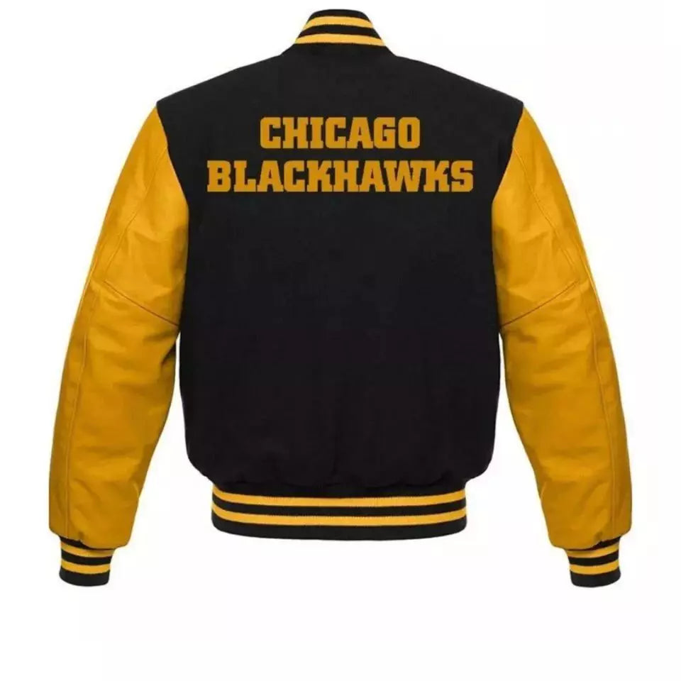 Chicago Blackhawks NHL Varsity Jacket Wool & Genuine Leather Sleeves