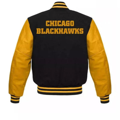 Chicago Blackhawks NHL Varsity Jacket Wool & Genuine Leather Sleeves