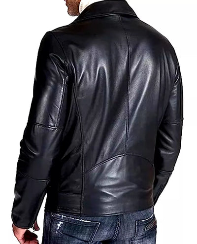 Men's Leather Jacket Coat Sheepskin Black Brando Biker Style Motorcycle