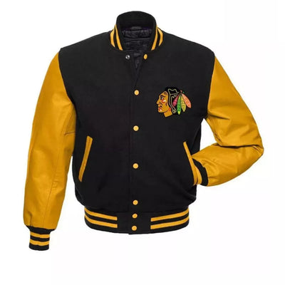 Chicago Blackhawks NHL Varsity Jacket Wool & Genuine Leather Sleeves