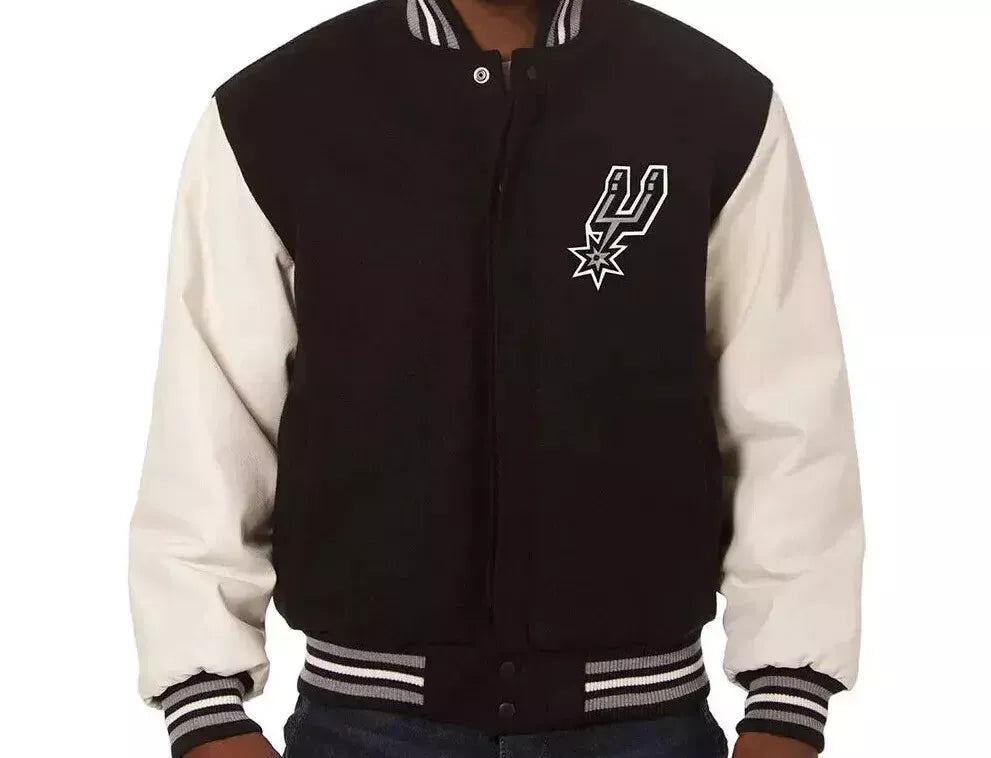 San Antonio Spurs Black and White Letterman Varsity Jacket