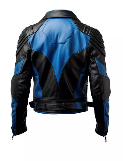 Men Black & Blue Leather Jacket Genuine Lambskin Handmade Biker Coat