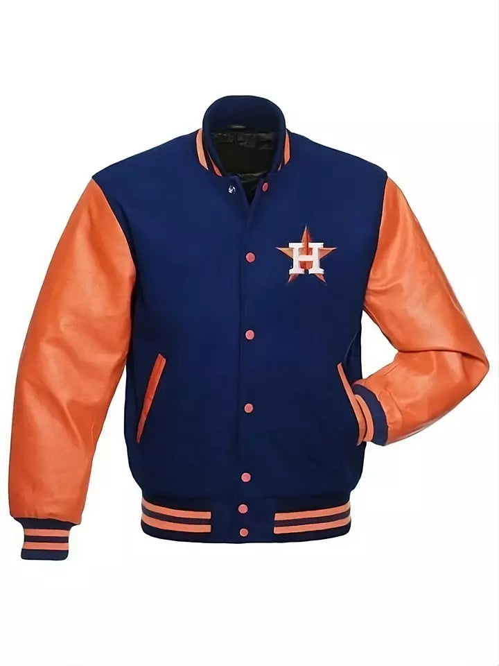 Houston Astros Letterman Varsity Jacket Wool With Genuine Leather Sleeves