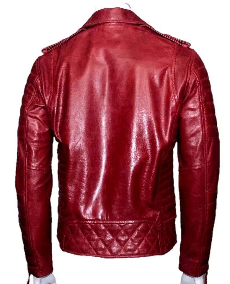 Men's Motorcycle Leather jacket Genuine Sheep Skin Brando Style Red Biker