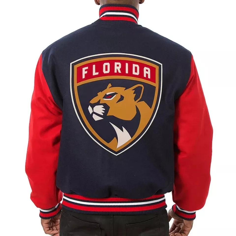 Florida Panthers Navy and Red All Wool Letterman Varsity Jacket