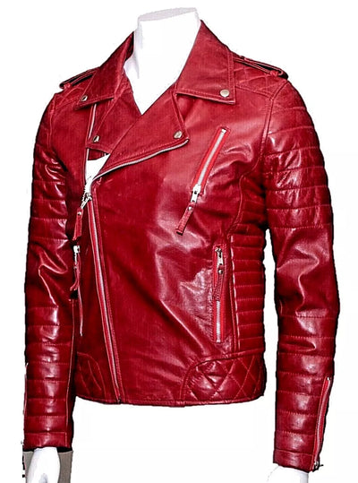 Men's Motorcycle Leather jacket Genuine Sheep Skin Brando Style Red Biker