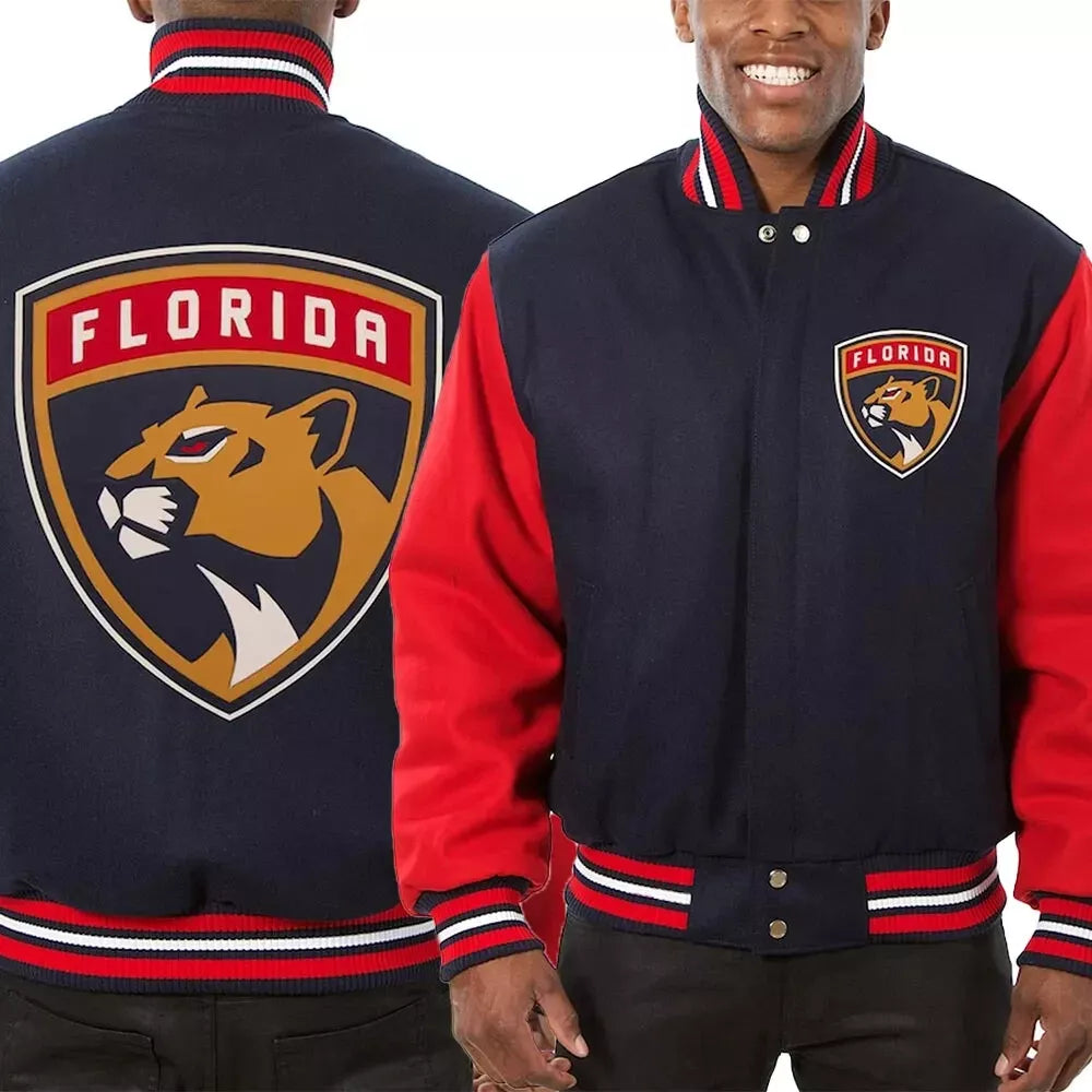 Florida Panthers Navy and Red All Wool Letterman Varsity Jacket