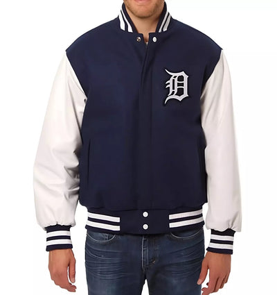 Letterman Detroit Tigers Logo Varsity Jacket with Leather Sleeves - Baseball MLB