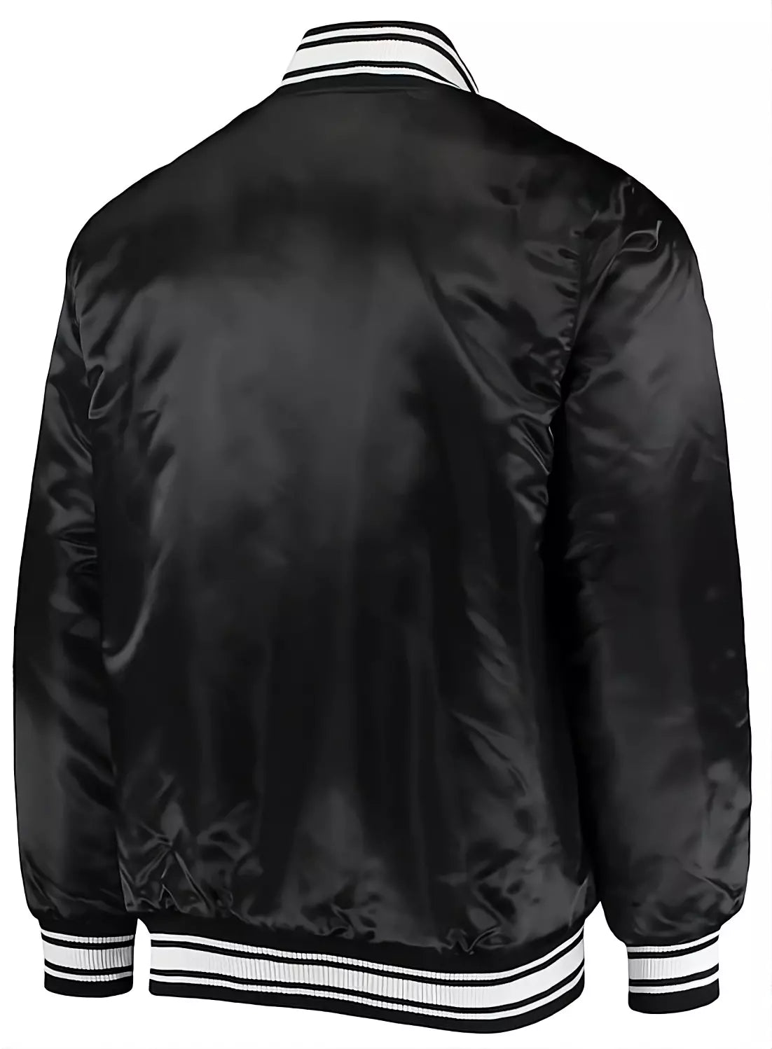 80s NFL New York Jets Black Satin Varsity Jacket full-snap With Embroidery logos