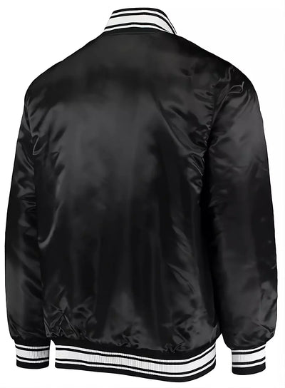 80s NFL New York Jets Black Satin Varsity Jacket full-snap With Embroidery logos