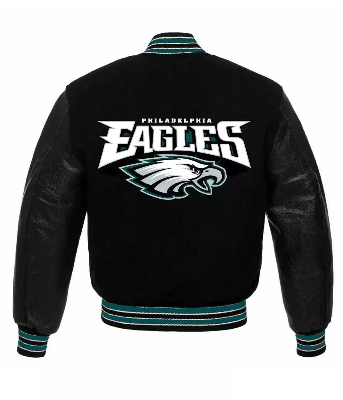 Philadelphia Eagles Letterman Black Varsity Jacket With Genuine Leather Sleeves