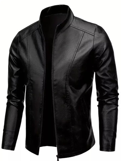 Cafe Racer Retro Men's PU Leather Jacket Motorcycle Biker Black Soft Sheepskin