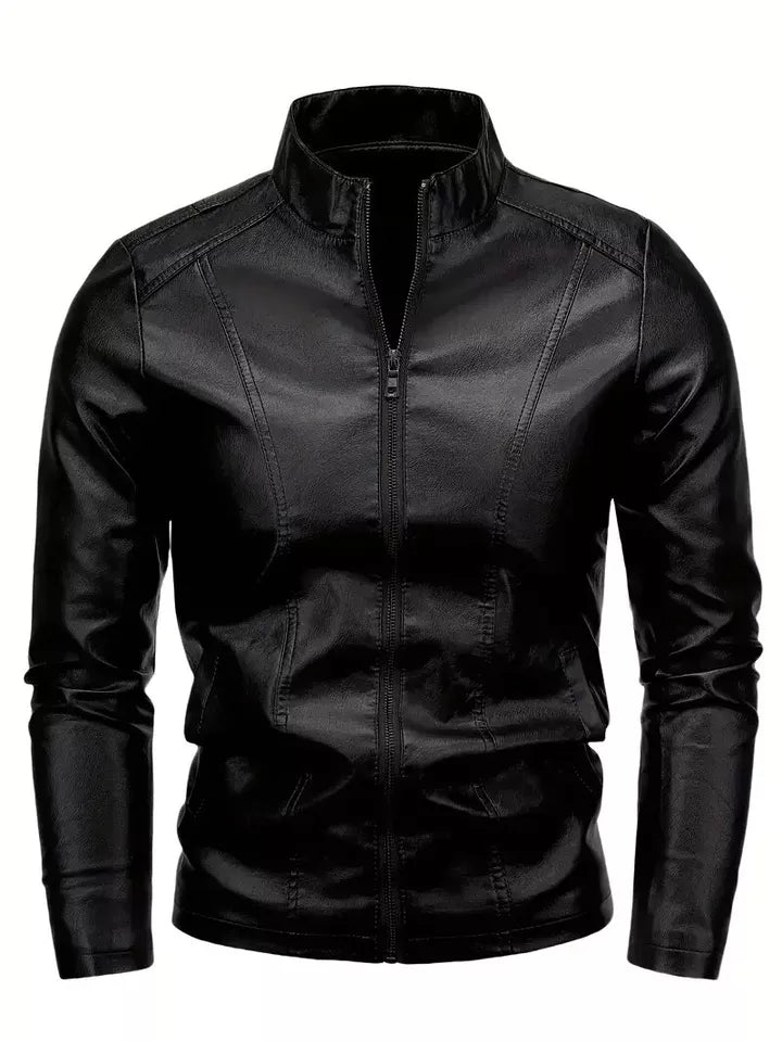 Cafe Racer Retro Men's PU Leather Jacket Motorcycle Biker Black Soft Sheepskin