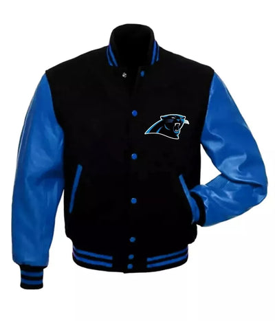 Carolina Panther Varsity Jacket Original Wool & Leather Sleeves