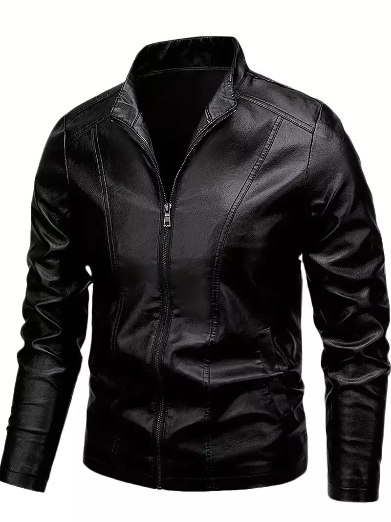 Cafe Racer Retro Men's PU Leather Jacket Motorcycle Biker Black Soft Sheepskin