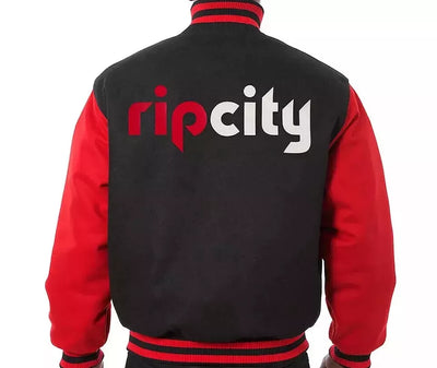 Portland Trail Blazers Letterman Wool Varsity Jacket - Black and Red