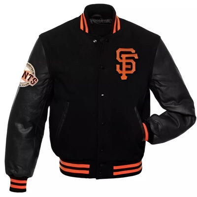 MLB San Francisco SF Giants Letterman Varsity Jacket with Genuine Leather Sleeve