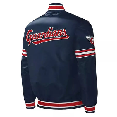 Cleveland Guardians Navy Satin Letterman Varsity Jacket