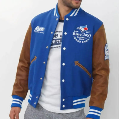 Men Letterman Toronto Blue Jays Blue and Brown Varsity Jacket - MLB