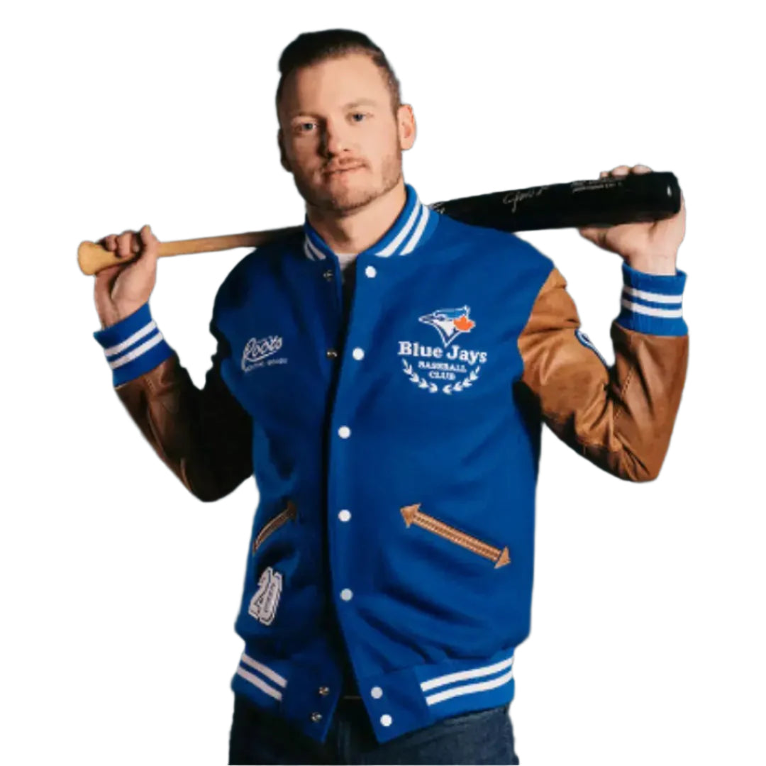 Men Letterman Toronto Blue Jays Blue and Brown Varsity Jacket - MLB