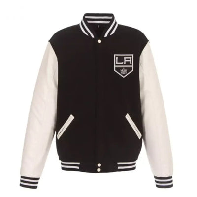 Los Angeles Kings Letterman Varsity Jacket with Leather Sleeves black and white - NHL