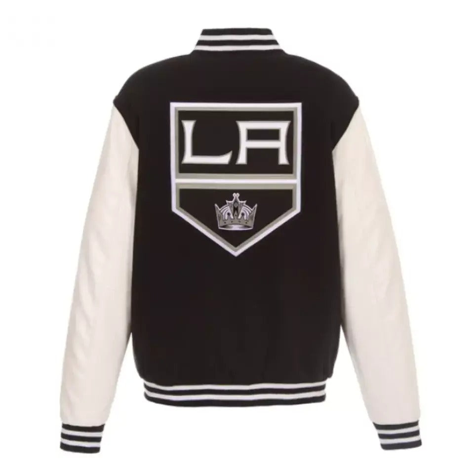 Los Angeles Kings Letterman Varsity Jacket with Leather Sleeves black and white - NHL