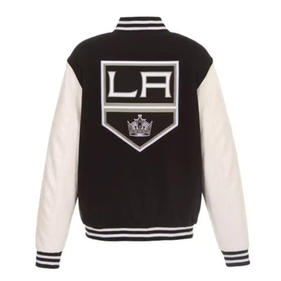 Los Angeles Kings Letterman Varsity Jacket with Leather Sleeves black and white - NHL