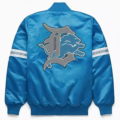 Detroit Lions Sky Blue Satin Letterman Baseball Varsity Jacket - NFL