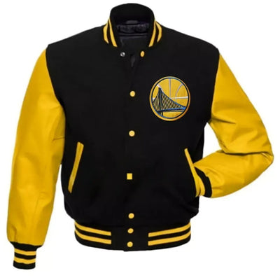 Golden State Warriors Black and Yellow Letterman Varsity Jacket