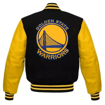 Golden State Warriors Black and Yellow Letterman Varsity Jacket