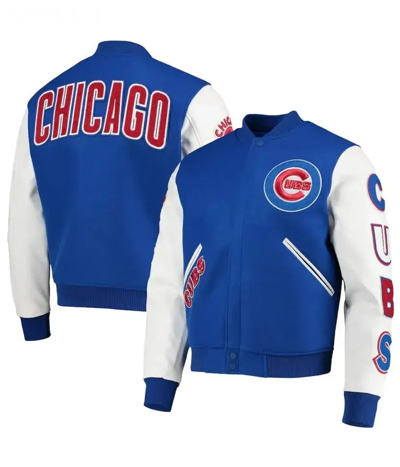 Men Letterman Chicago Cubs Blue and White Varsity Jacket - MLB