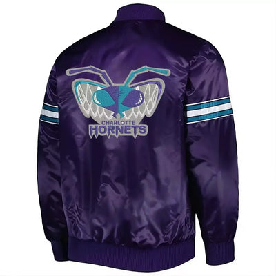 Charlotte Hornets Purple Satin Letterman Varsity Jacket - Basketball NBA