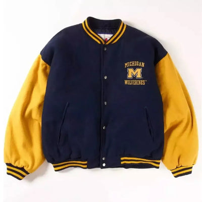 Michigan Wolverines Navy and Yellow Varsity Full Wool Jacket