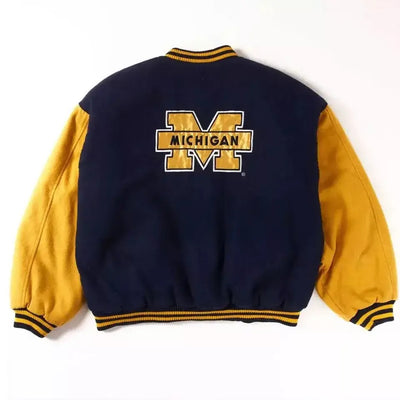 Michigan Wolverines Navy and Yellow Varsity Full Wool Jacket