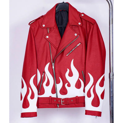 Meteor Flames Leather Biker Jacket