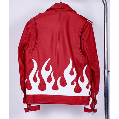 Meteor Flames Leather Biker Jacket