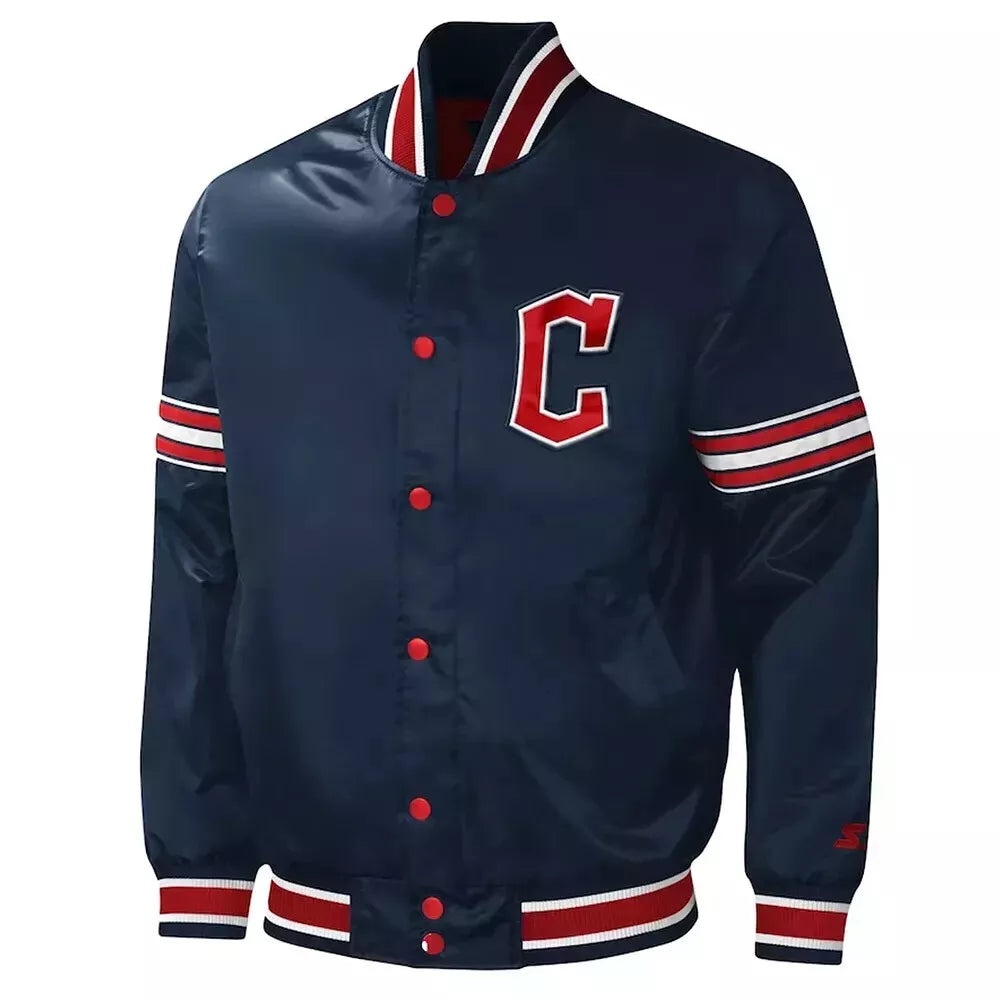 Cleveland Guardians Navy Satin Letterman Varsity Jacket