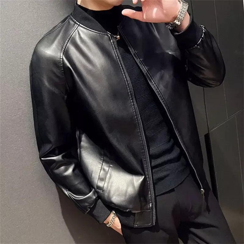 Men's PU Leather Jacket - Stylish Baseball Collar Casual & Motorcycle Outerwear