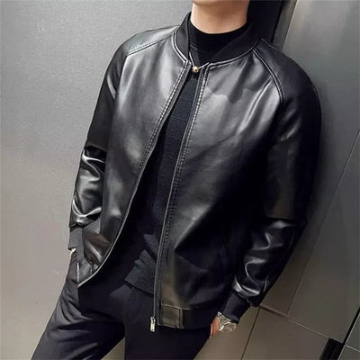 Men's PU Leather Jacket - Stylish Baseball Collar Casual & Motorcycle Outerwear