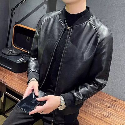 Men's PU Leather Jacket - Stylish Baseball Collar Casual & Motorcycle Outerwear