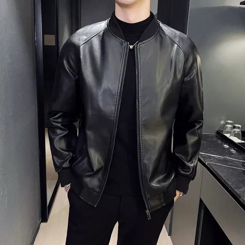 Men's PU Leather Jacket - Stylish Baseball Collar Casual & Motorcycle Outerwear