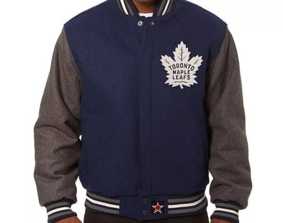 Toronto Maple Leaf Varsity Jacket Embroidered All Wool Jacket - Navy And Gray