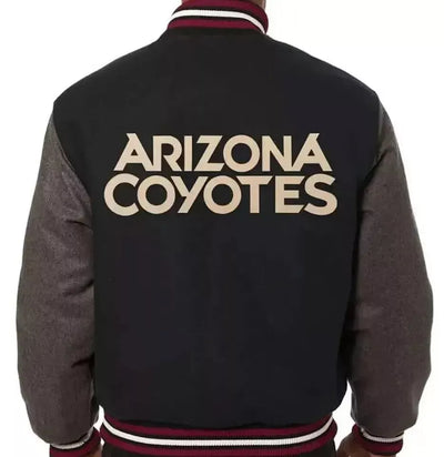 Arizona Coyotes Black and Grey All Wool Lettermen Varsity Jacket