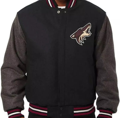 Arizona Coyotes Black and Grey All Wool Lettermen Varsity Jacket