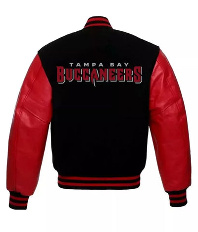NFL - Tampa Bay Buccaneers Varsity Jacket Black Wool & Red Genuine Leather Sleeves