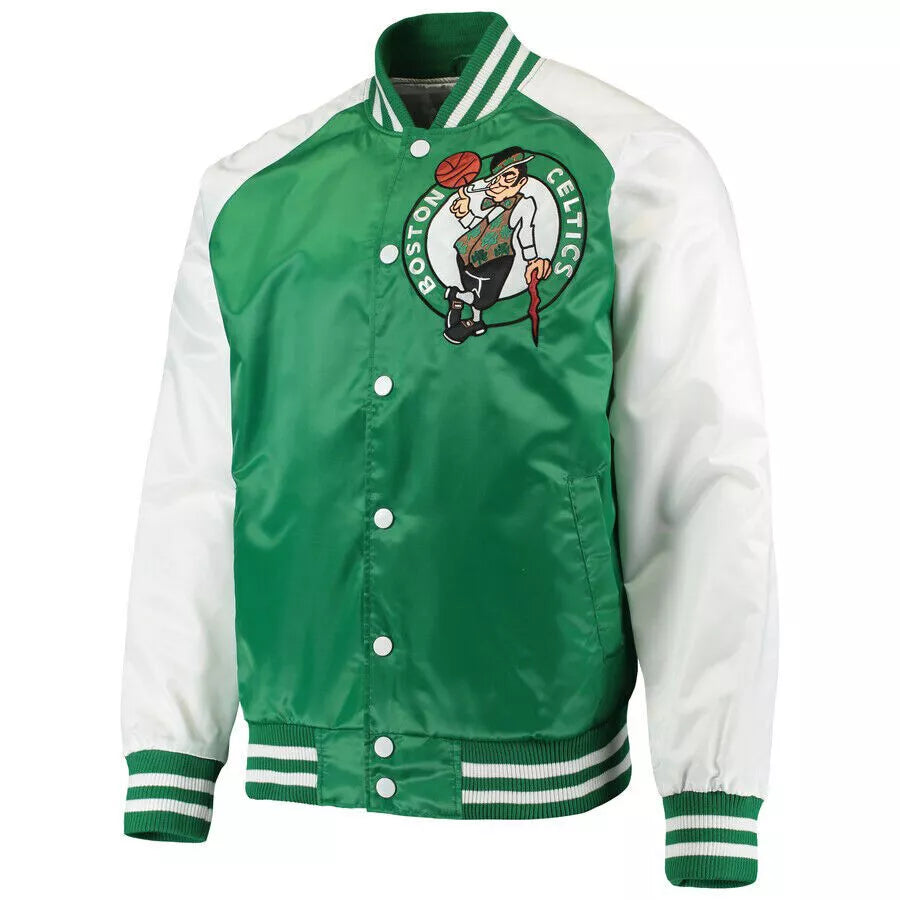 Boston Celtics Green Satin Letterman Baseball Varsity Jacket - NBA