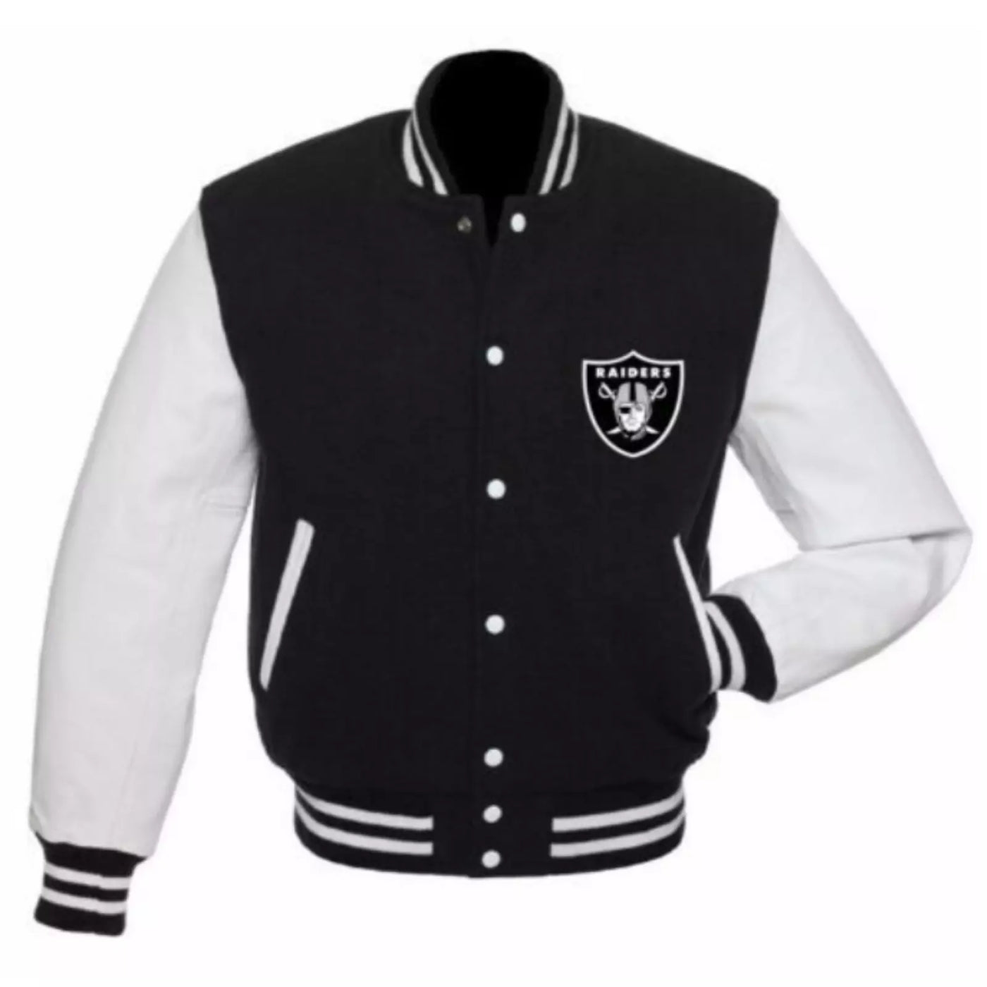 NFL Oakland Las Vegas Raiders Letterman varsity jacket wool body leather sleeves