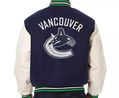 Vancouver Canucks Navy and White Lettermen All Wool Varsity Jacket